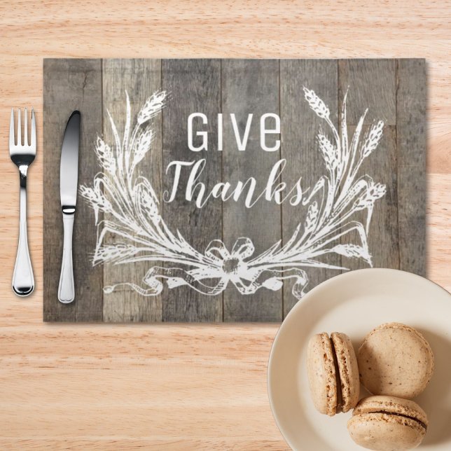 farmhouse wood french wheat wreath give thanks cloth placemat (farmhouse wood french wheat wreath give thanks cloth placemat)