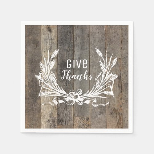 farmhouse wood give thanks thanksgiving party napkins