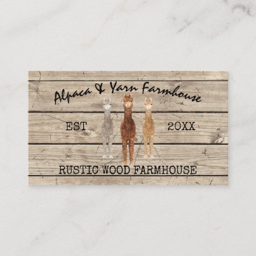 Farmhouse Wooden Rustic Alpaca Business Card