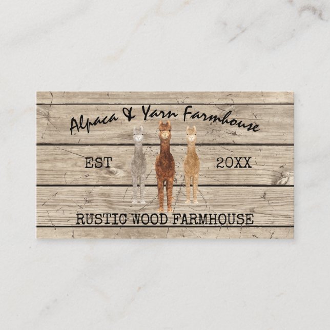 Farmhouse Wooden Rustic Alpaca Business Card (Front)