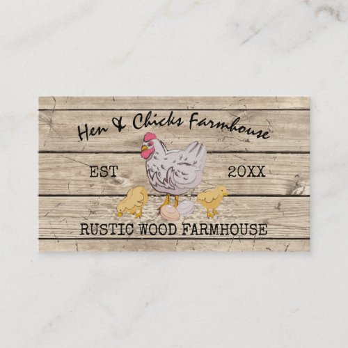 Farmhouse Wooden Rustic Chicks Hen Business Card