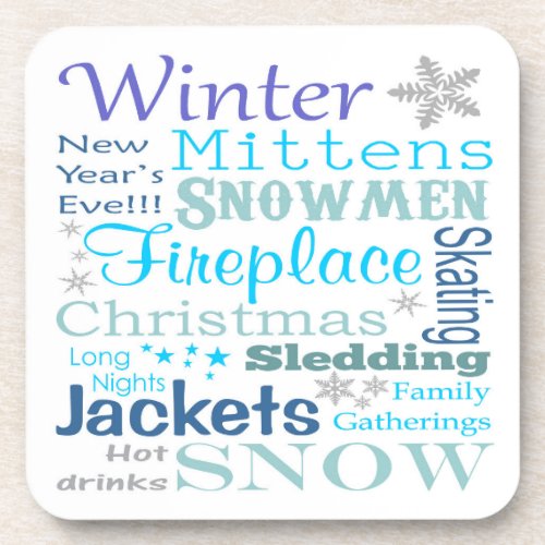 Farmhouse Words of Winter Typography Cute Beverage Coaster