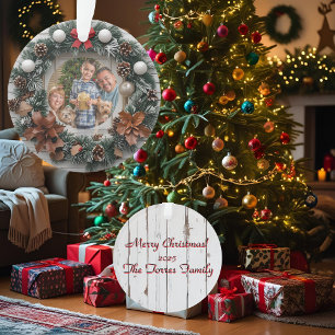 Farmhouse Wreath Customizable Family Christmas Ornament