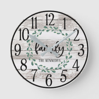 Farmhouse Wreath Family Name Custom Clock 