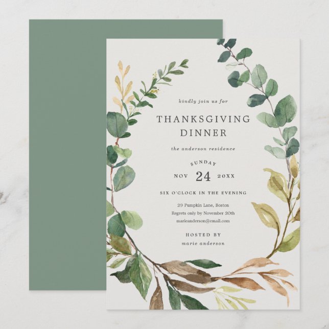 Farmhouse Wreath Thanksgiving Dinner Invitation (Front/Back)