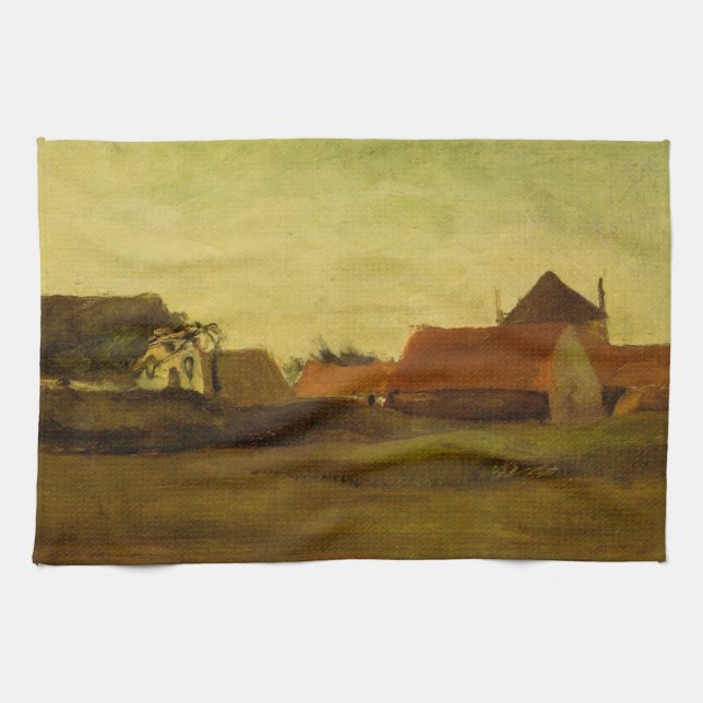 Farmhouses in Loosduinen Hague by Vincent van Gogh Kitchen Towel (Horizontal)