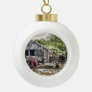 FARMING CERAMIC BALL CHRISTMAS ORNAMENT