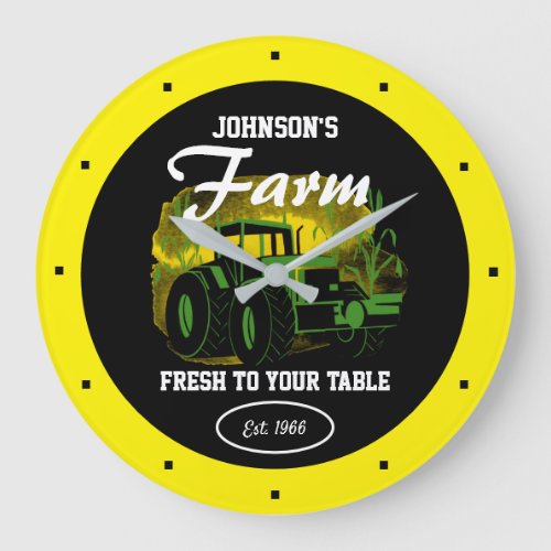 Farming Family Tractor Cornfield Fresh Yellow Large Clock