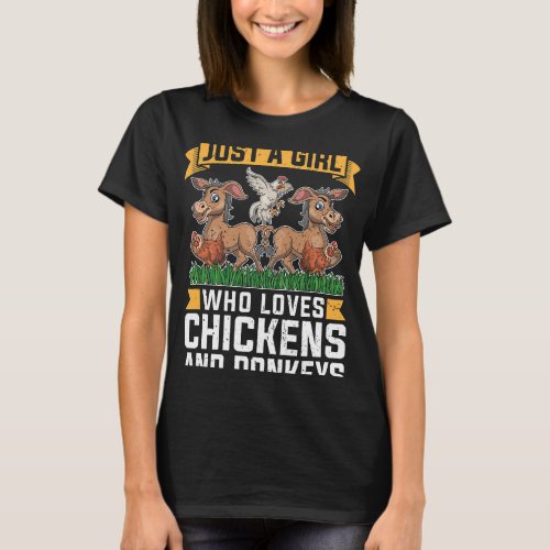 Farming Farmer Girls Women Cute Donkey Chicken Far T_Shirt