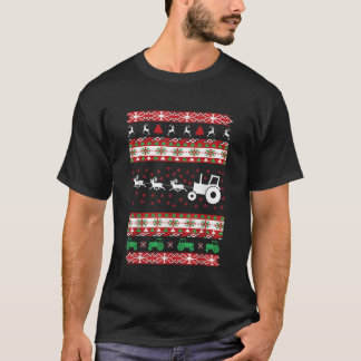 Farming Farmer Tractor Ugly Christmas T-Shirt