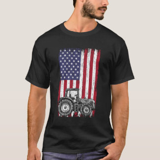 Farming T Shirts Vintage American Flag Tractor