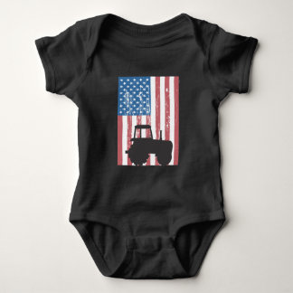 Farming Tractor American Flag Patriotic Farmer Baby Bodysuit