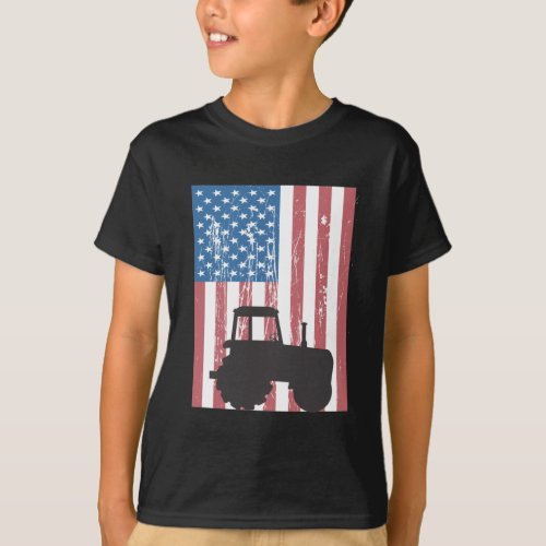 Farming Tractor American Flag Patriotic Farmer T_Shirt