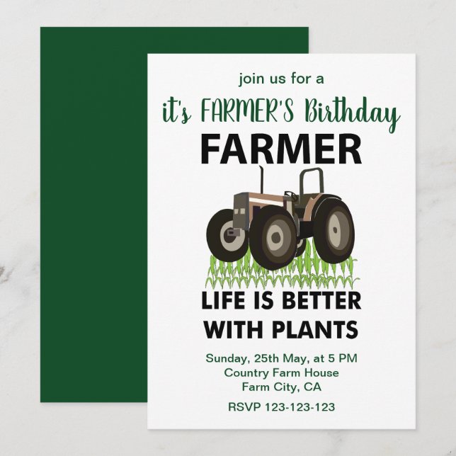 Farming Tractor Field Farmer's Birthday Invitation (Front/Back)