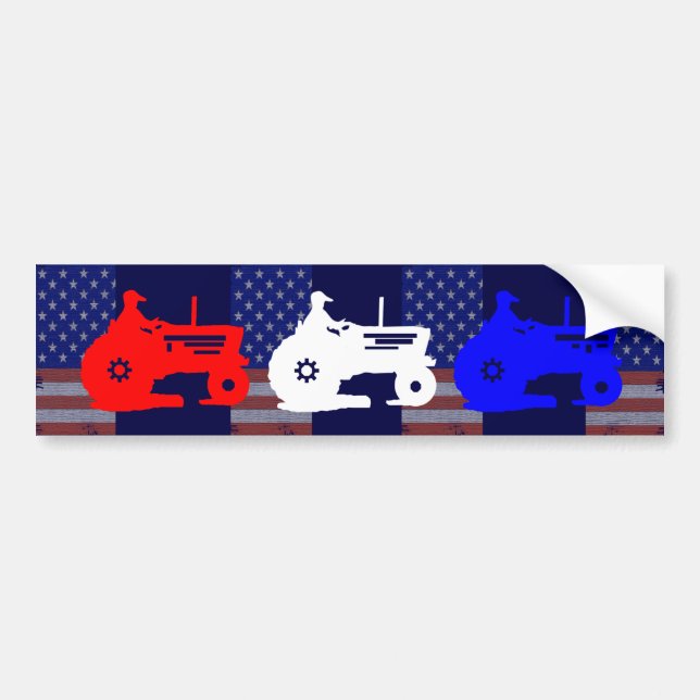 Farming Tractors Red White Blue Bumper Sticker (Front)