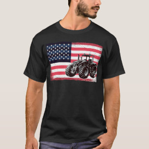 Farming Truck Driver Tractors USA American Flag Fa T-Shirt