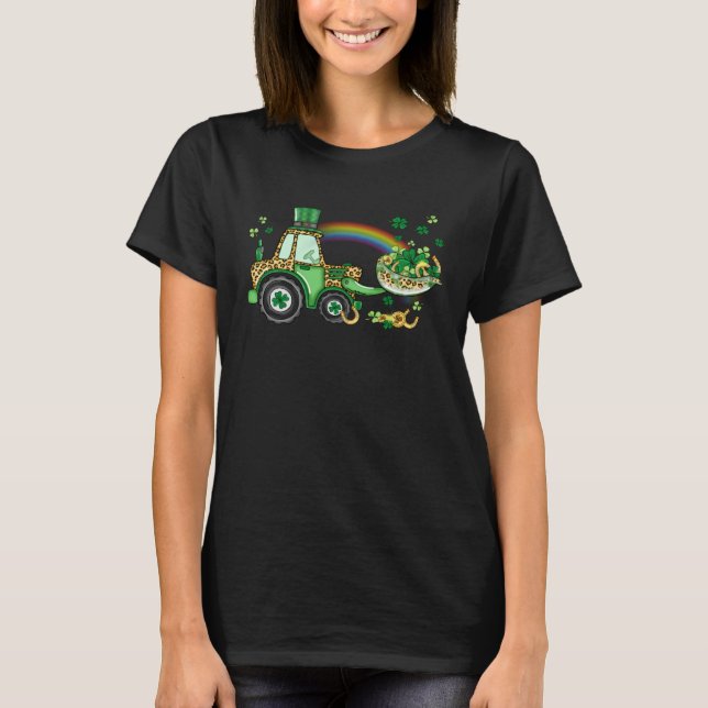 Farming Truck Leopard Plaid Hats Irish C Patrick s T-Shirt (Front)