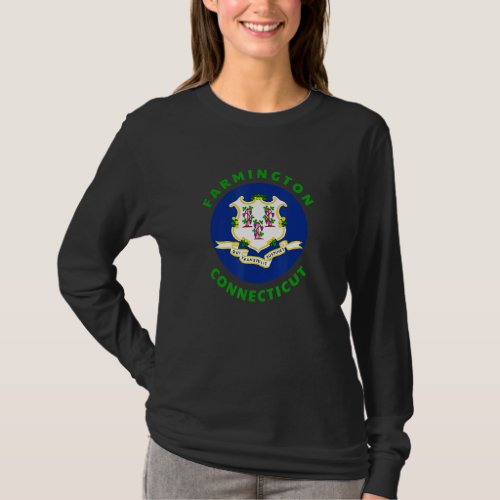 Farmington Connecticut CT Flag Badge Roundlet Souv T_Shirt
