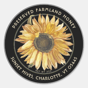 Farmland Black Honey Label with Vintage Sunflower