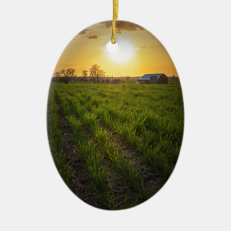 Farmland Sunset Ceramic Ornament