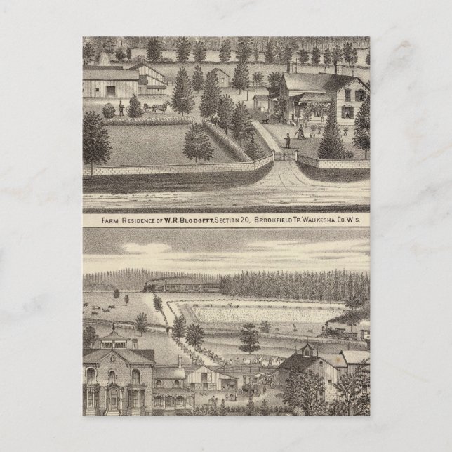 Farms and residences of WR Blodgett & GC Daubner Postcard (Front)
