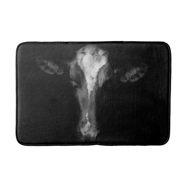 Farms | B&W Cow Head Shot Bath Mat (Front)