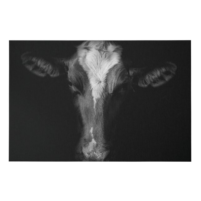 Farms | B&W Cow Head Shot Faux Canvas Print (Front)