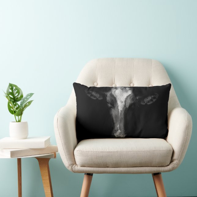 Farms | B&W Cow Head Shot Lumbar Pillow (Chair)
