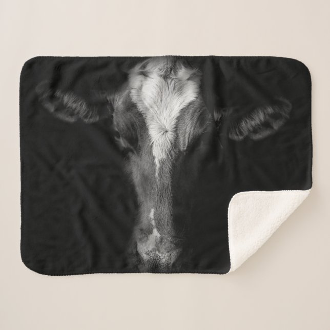 Farms | B&W Cow Head Shot Sherpa Blanket (Front (Horizontal))