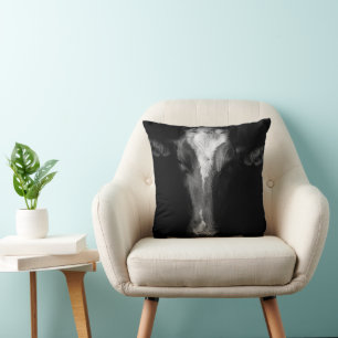 Farms   B&W Cow Head Shot Throw Pillow