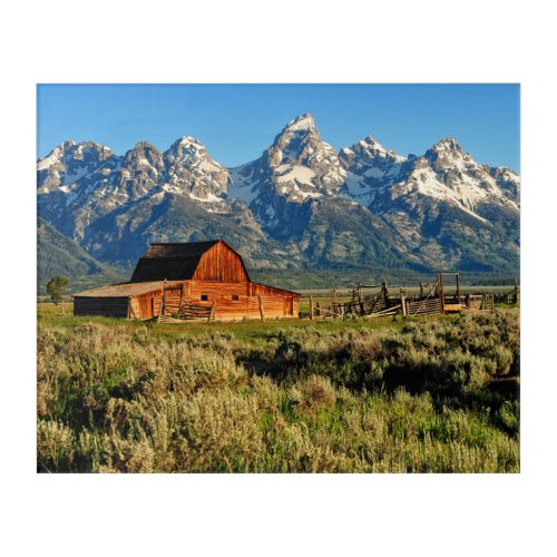 Farms  Barn Shadowed by Snow Capped Mountains Acrylic Print