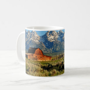 Farms   Barn Shadowed by Snow Capped Mountains Coffee Mug