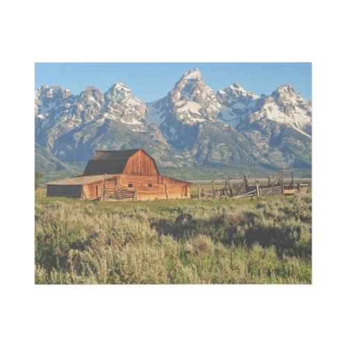 Farms  Barn Shadowed by Snow Capped Mountains Gallery Wrap