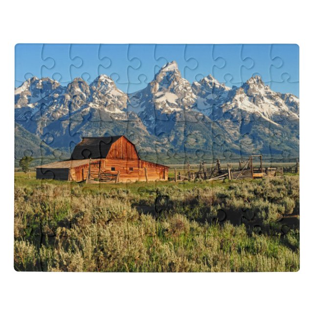 Farms | Barn Shadowed by Snow Capped Mountains Jigsaw Puzzle (Puzzle Horizontal)