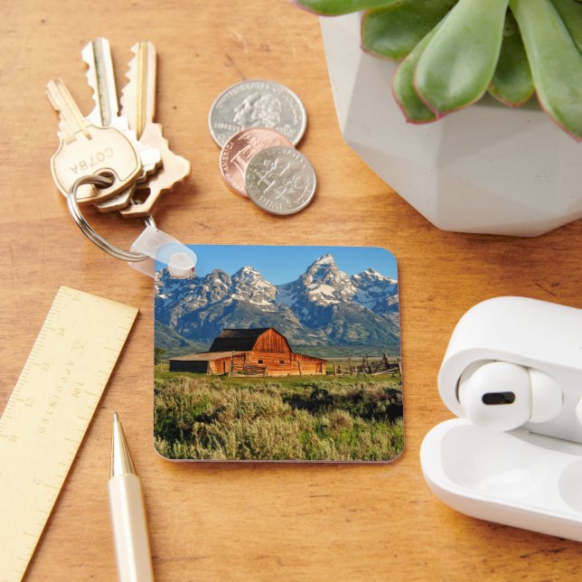 Farms | Barn Shadowed by Snow Capped Mountains Keychain (Desk)