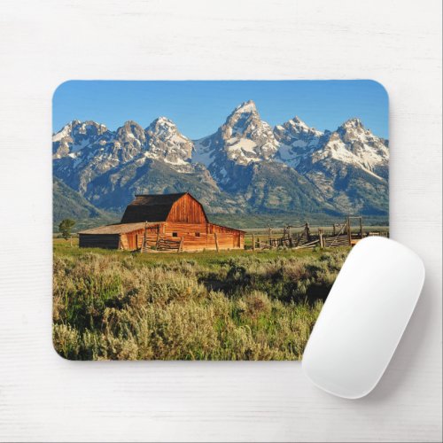 Farms  Barn Shadowed by Snow Capped Mountains Mouse Pad