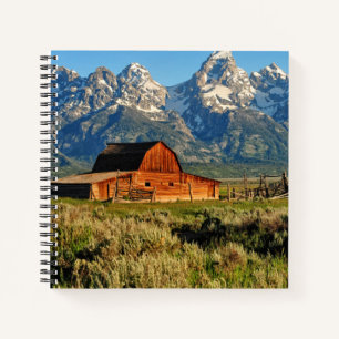 Farms   Barn Shadowed by Snow Capped Mountains Notebook