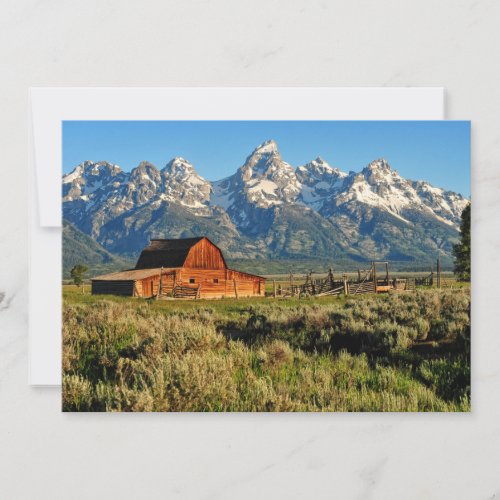 Farms  Barn Shadowed by Snow Capped Mountains Thank You Card