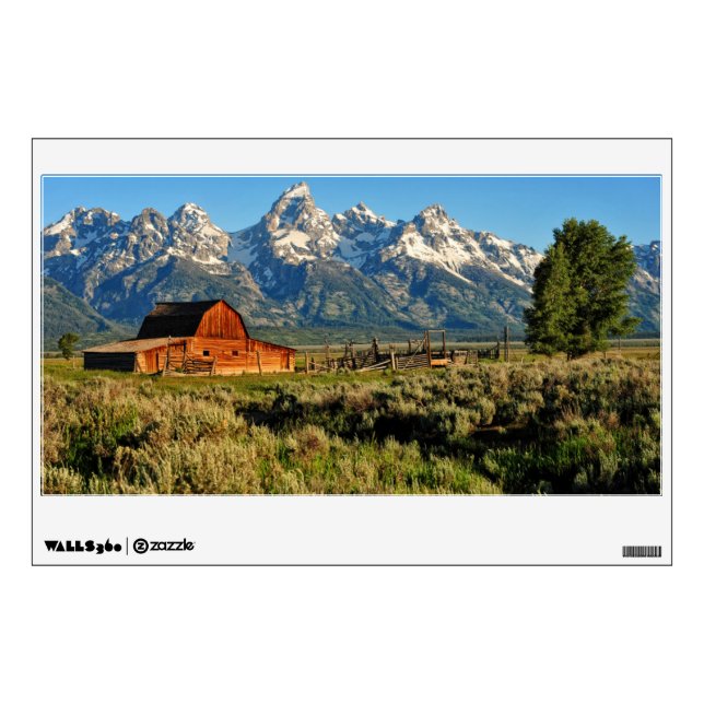 Farms | Barn Shadowed by Snow Capped Mountains Wall Decal (Front)