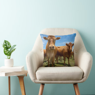 Farms Brown Cow Group Throw Pillow