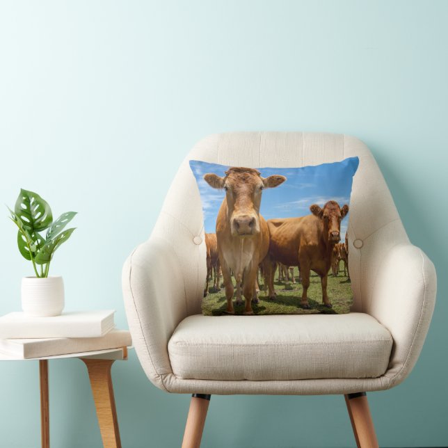 Farms | Brown Cow Group Throw Pillow (Chair)