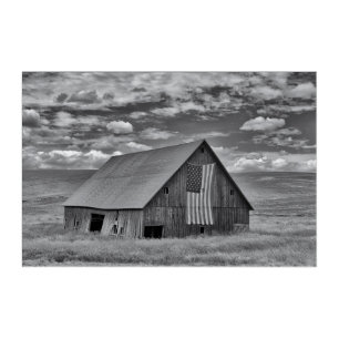 Farms   BW American Flag Barn Scene Acrylic Print