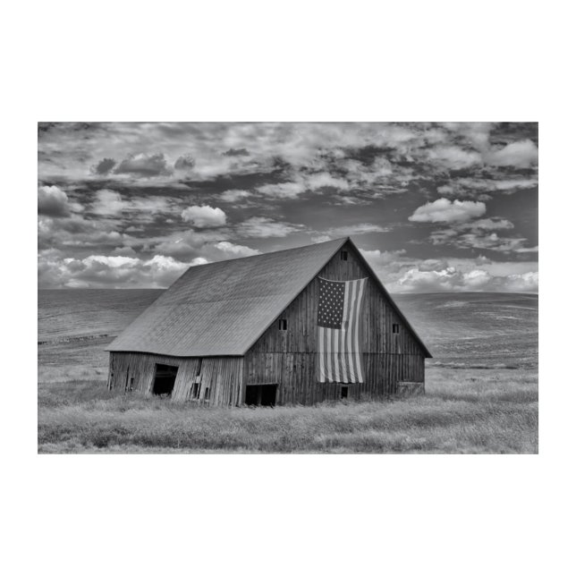 Farms | BW American Flag Barn Scene Acrylic Print (Front)