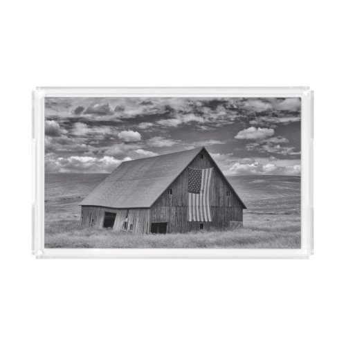 Farms  BW American Flag Barn Scene Acrylic Tray