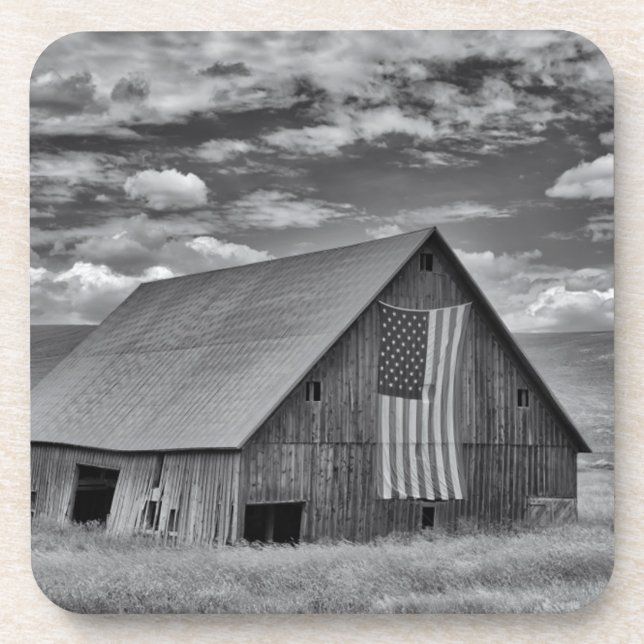 Farms | BW American Flag Barn Scene Beverage Coaster (Front)
