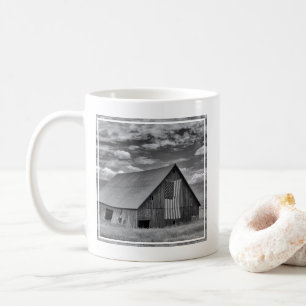 Farms BW American Flag Barn Scene Coffee Mug
