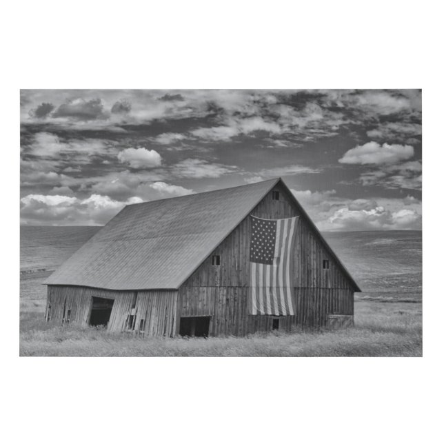 Farms | BW American Flag Barn Scene Faux Canvas Print (Front)