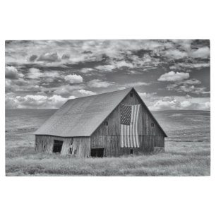 Farms   BW American Flag Barn Scene Metal Print