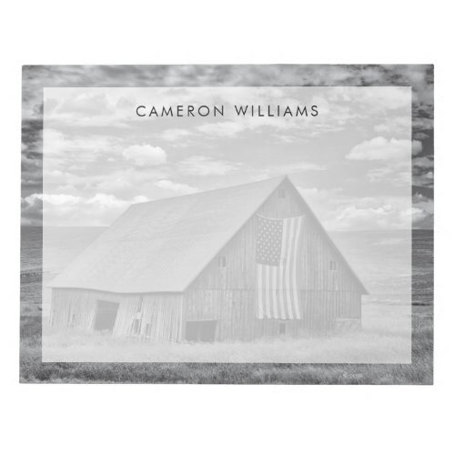 Farms  BW American Flag Barn Scene Notepad