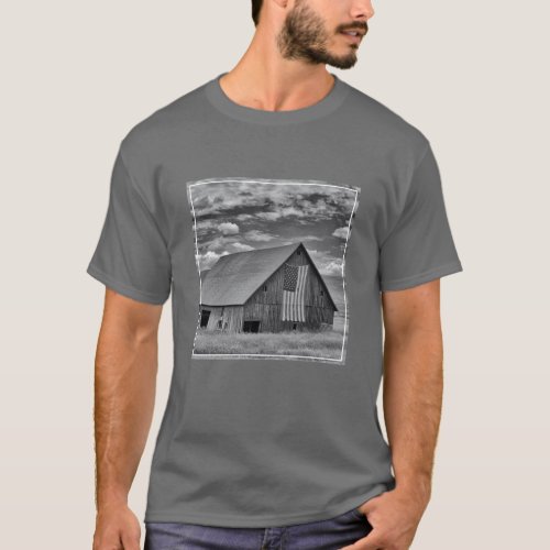 Farms  BW American Flag Barn Scene T_Shirt